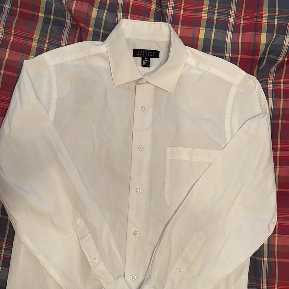 Men’s Bergamo NewYork Dress Shirt White 15.25 neck, 32/33 sleeve - 21” at waist